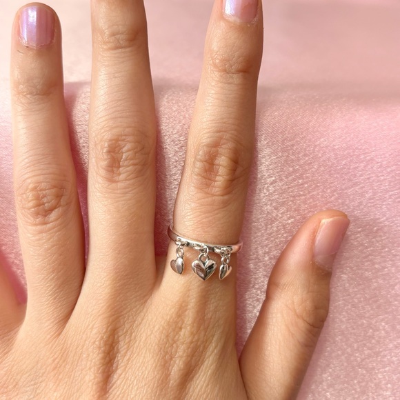 Dangling Hearts Sterling Silver Charm Ring for Women - Picture 3 of 3
